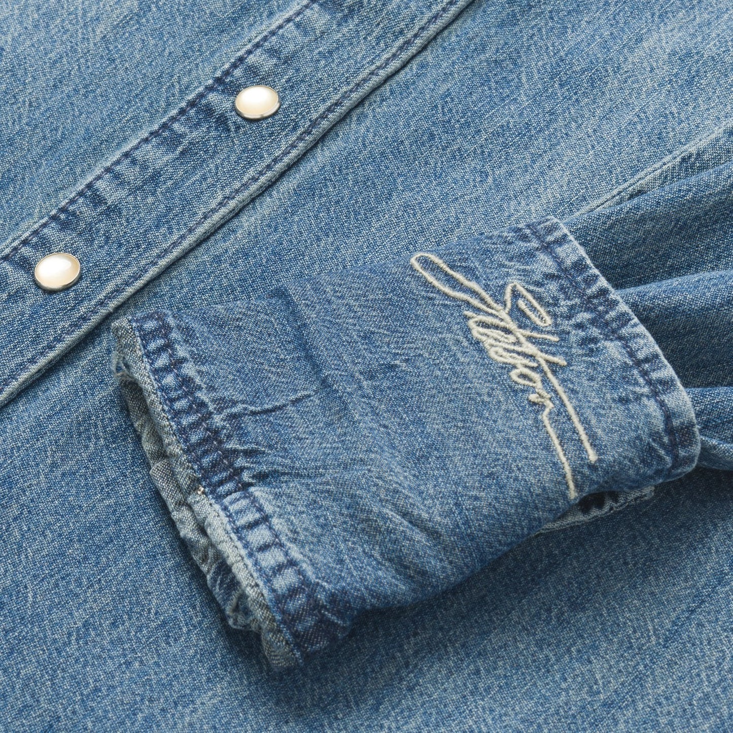 Denim Snap Front Western Shirt Blue