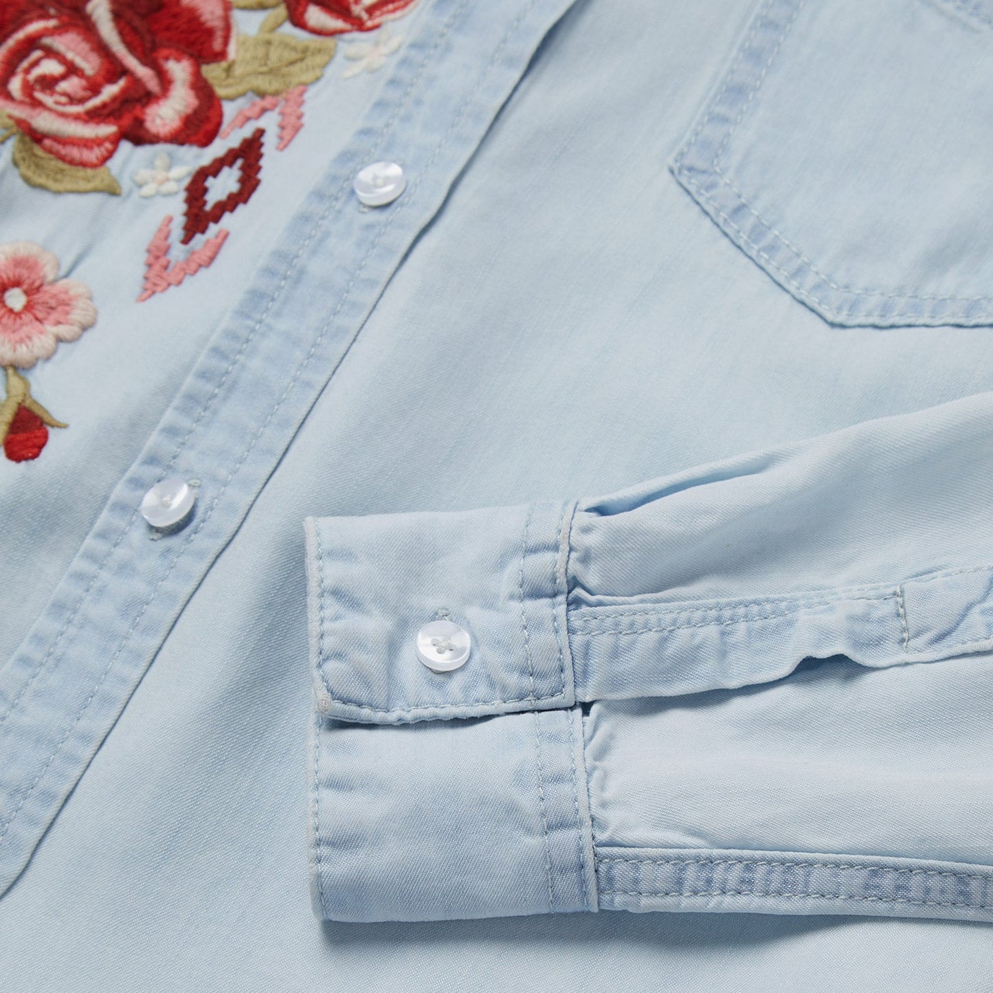 Long-Sleeved Embroidered Shirt Blue