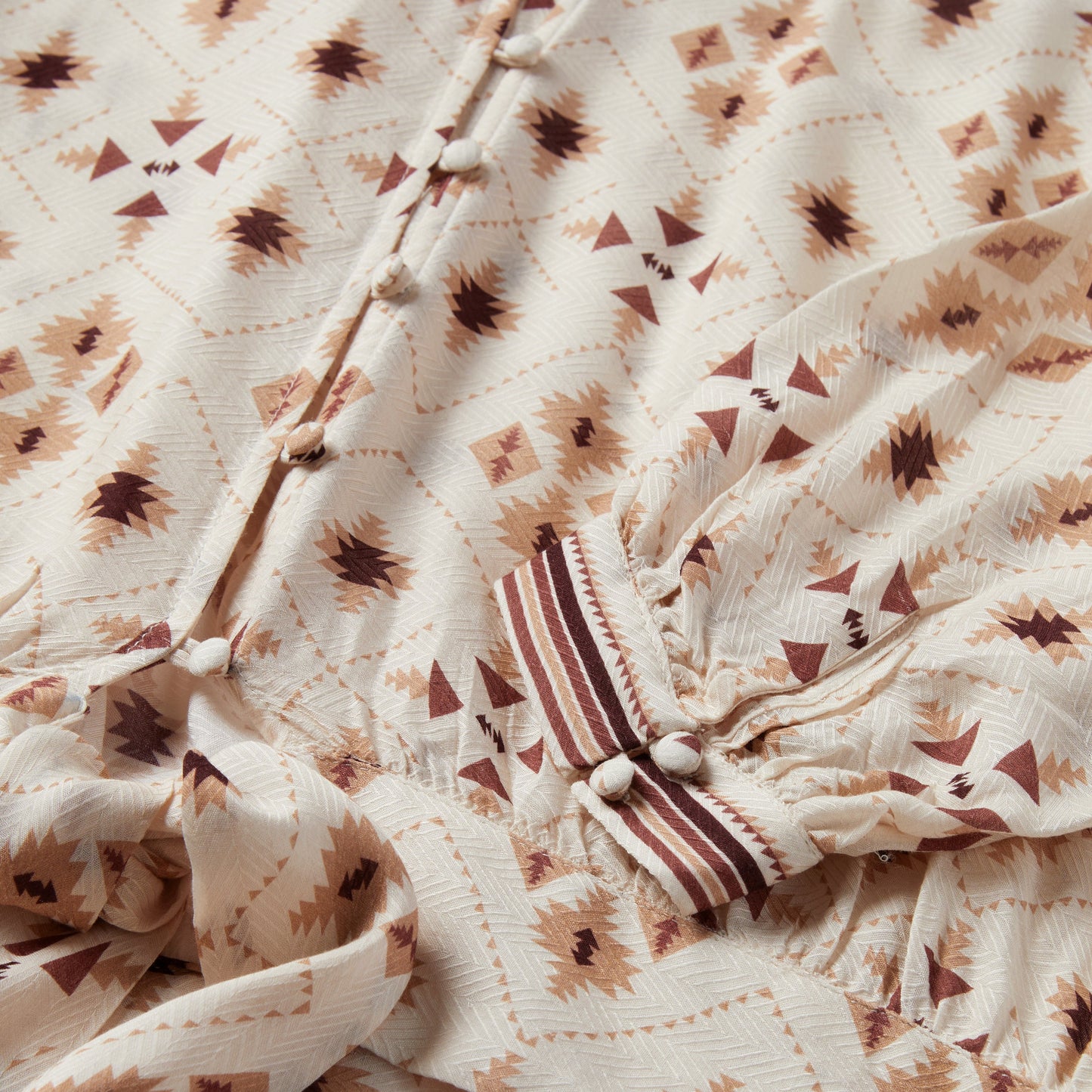 Gaucho Print Herringbone Blouse White