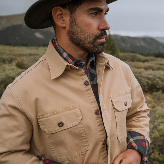 Camel Stretch Canvas Shirt Jacket Brown