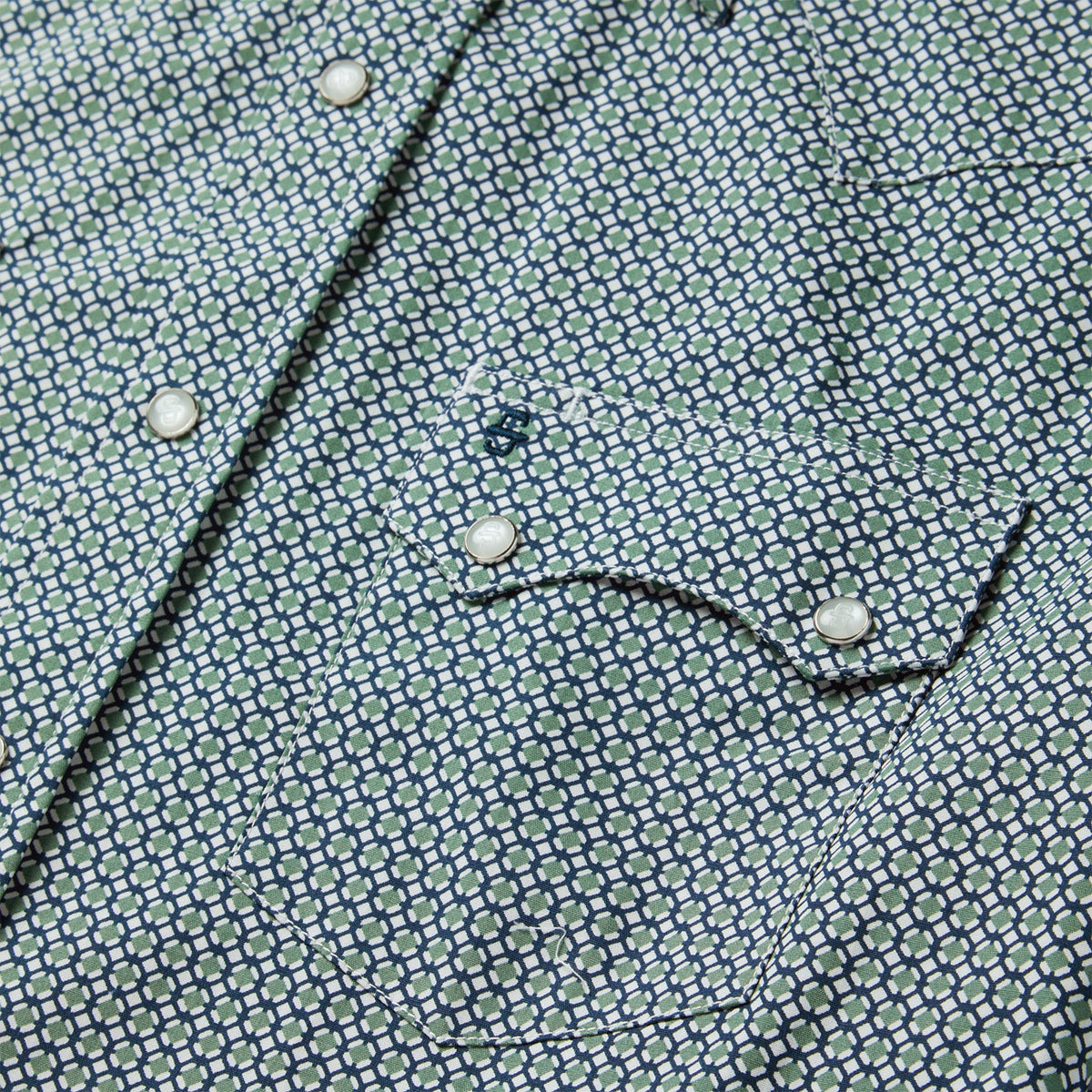 Circle Diamond Print Short Sleeve Western Shirt Green
