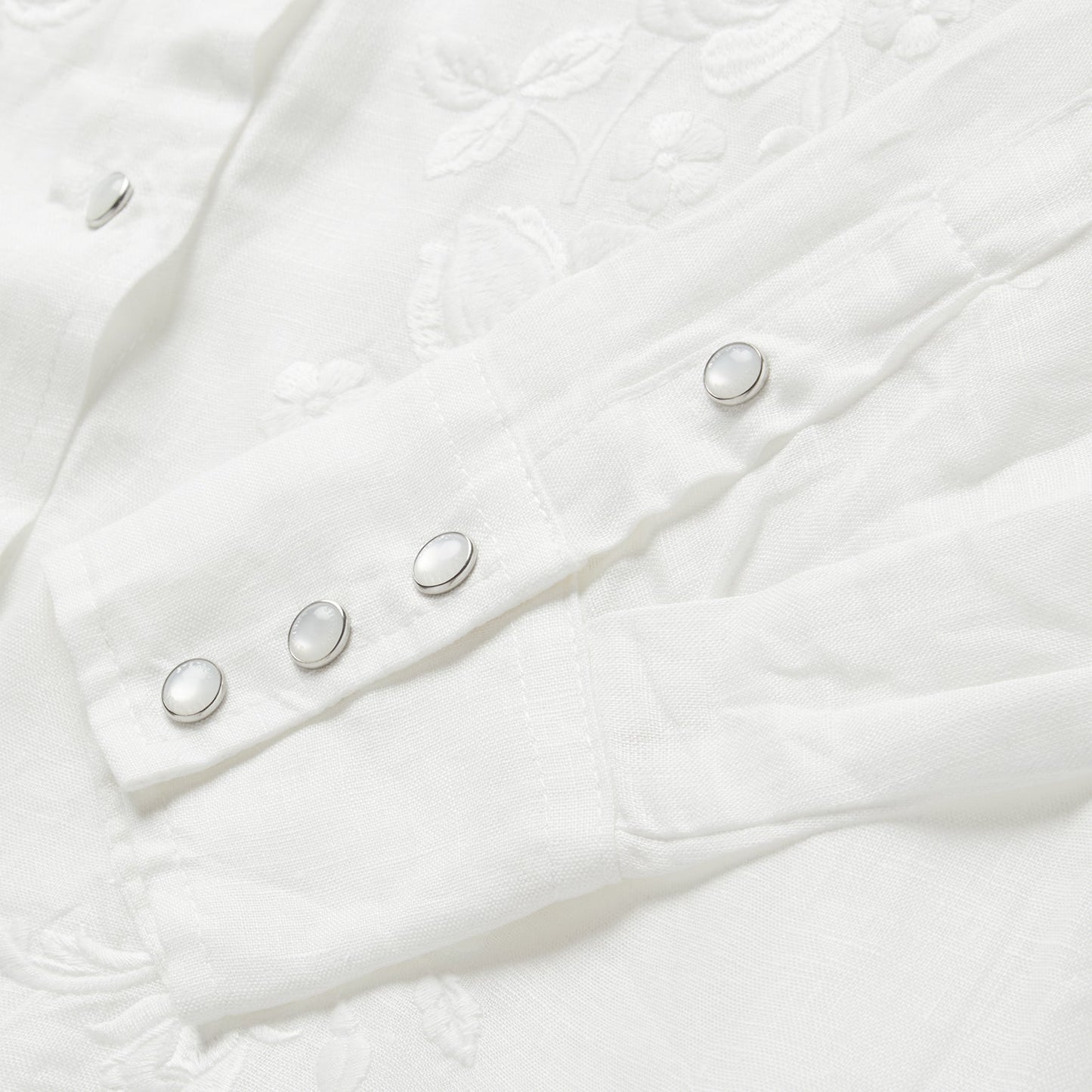 Floral Embroidered White Linen Shirt White