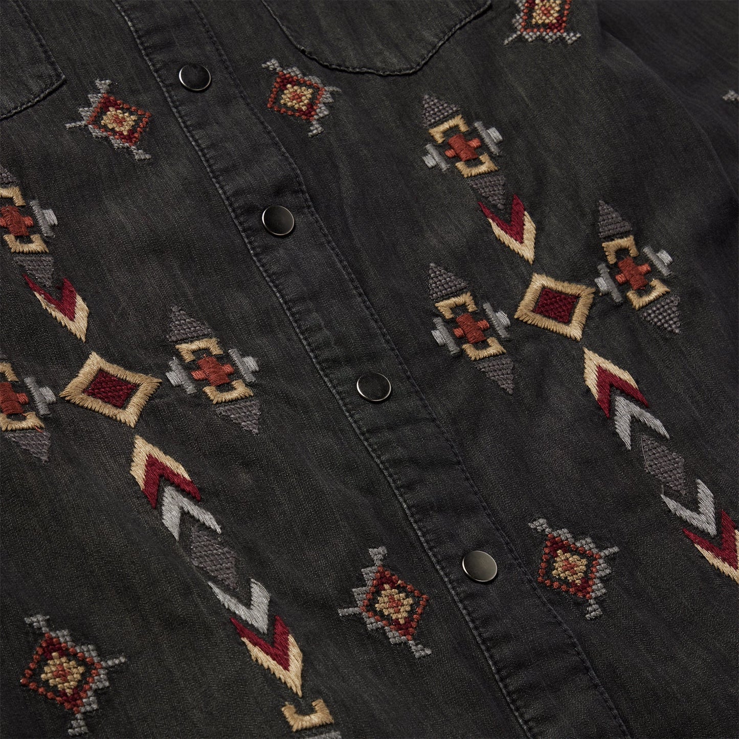 Embroidered Black Denim Shirt Dress Black