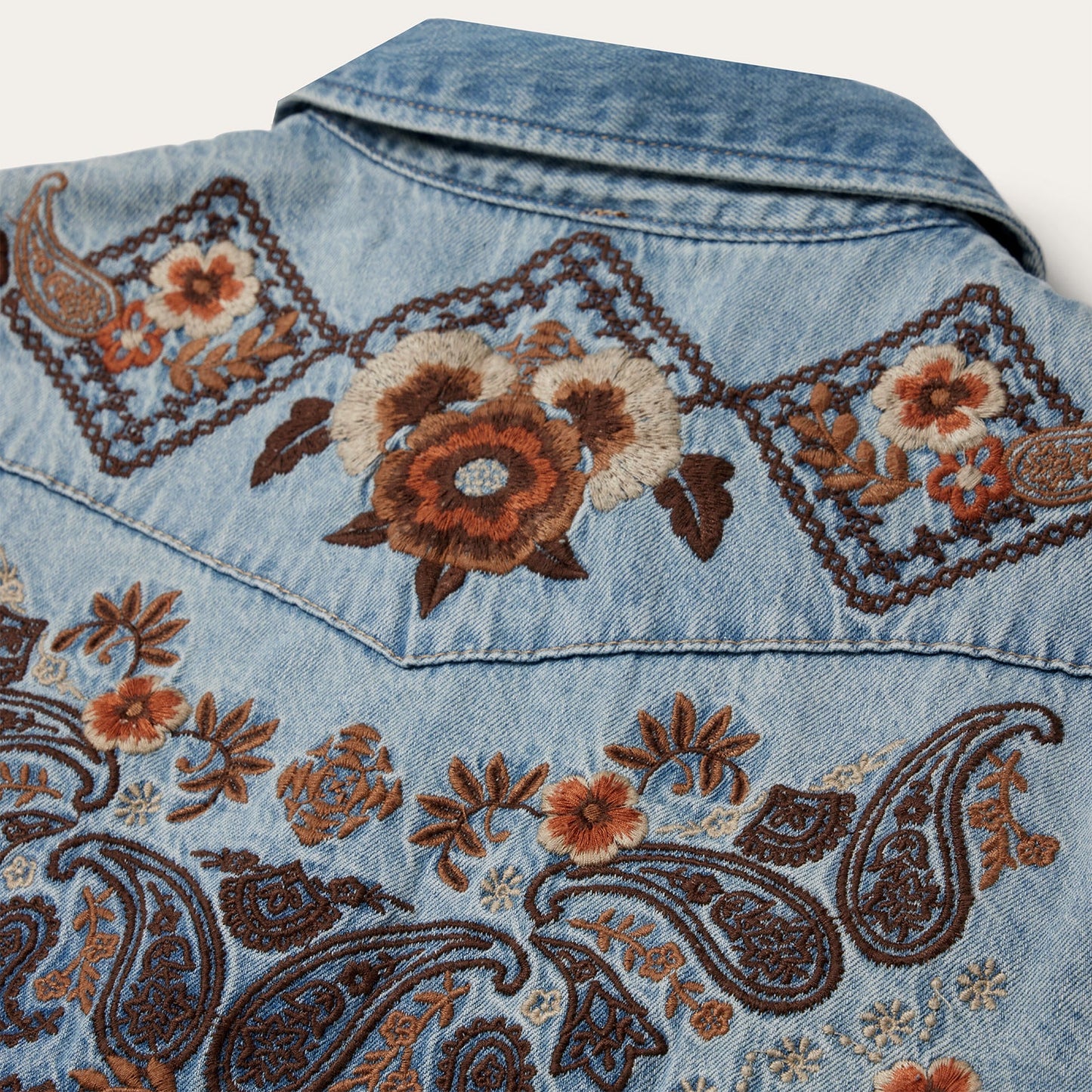 Floral Embroidered Denim Shirt Dress Blue