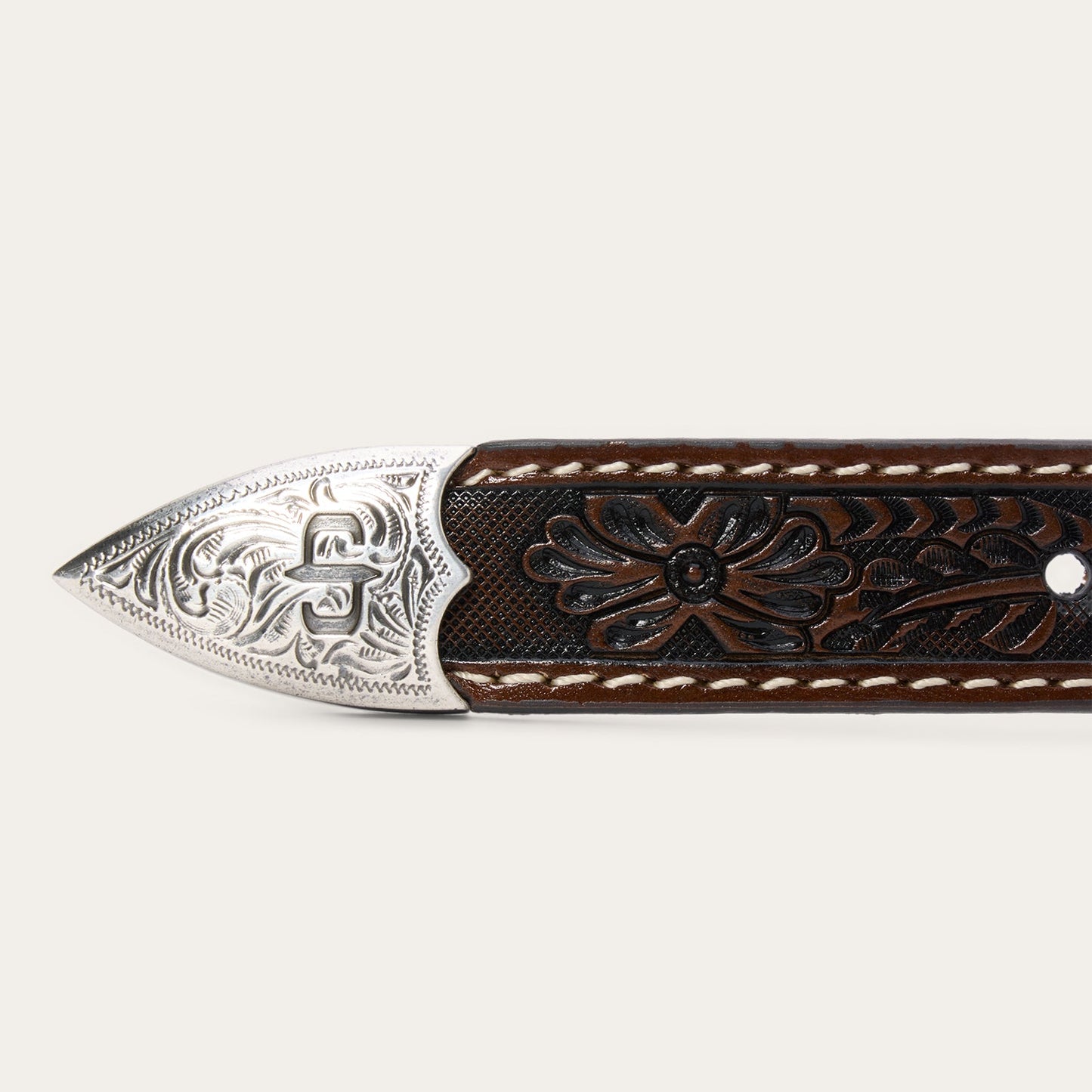 Tooled Tapered Belt Brown/Sand