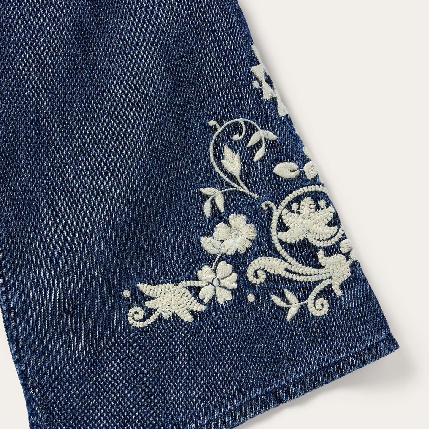 Embroidered Denim Peasant Blouse Blue