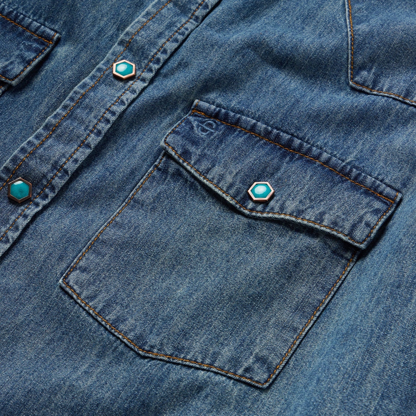 Turquoise Snap Short Sleeve Denim Shirt Blue