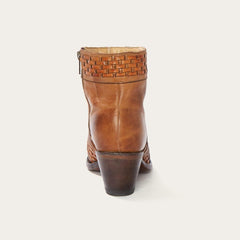 Basketweave Side Zip Ankle Boot Brown | Women Stetson Shorties