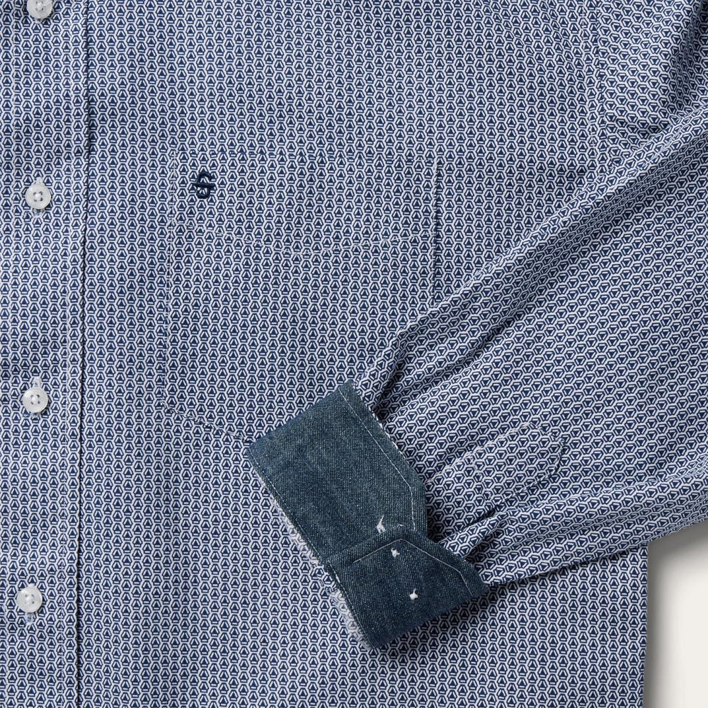 Blue Deco Geo Print Button Front Shirt Blue | Men Stetson Classic Cut