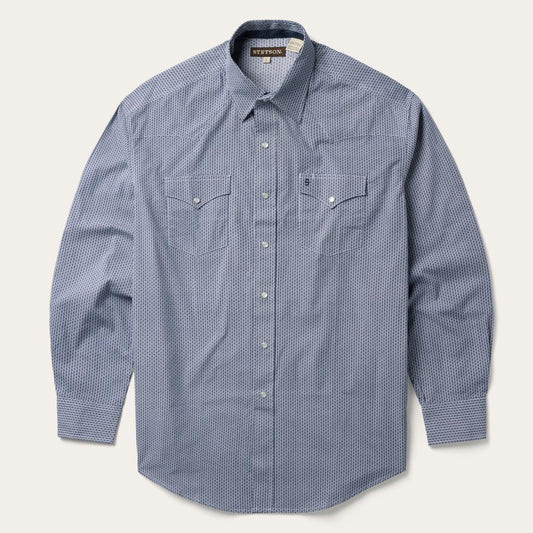 Blue Deco Geo Print Western Shirt Blue | Men Stetson Classic Cut