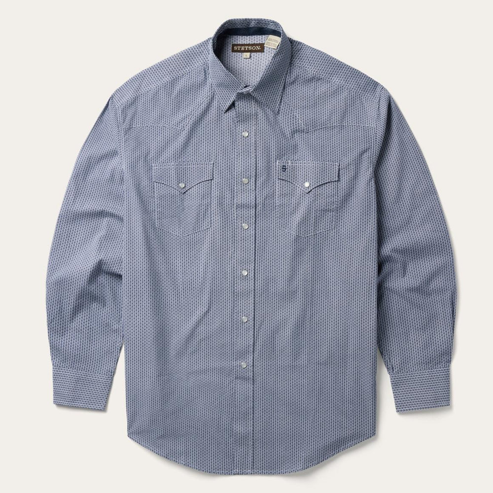 Blue Deco Geo Print Western Shirt Blue | Men Stetson Western Shirts