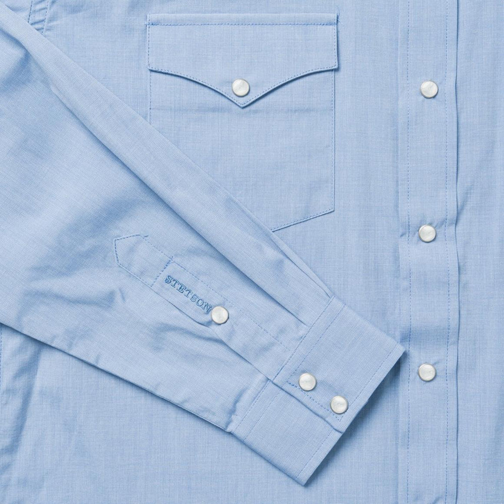 Blue End On End Solid Shirt Blue | Men Stetson Western Shirts