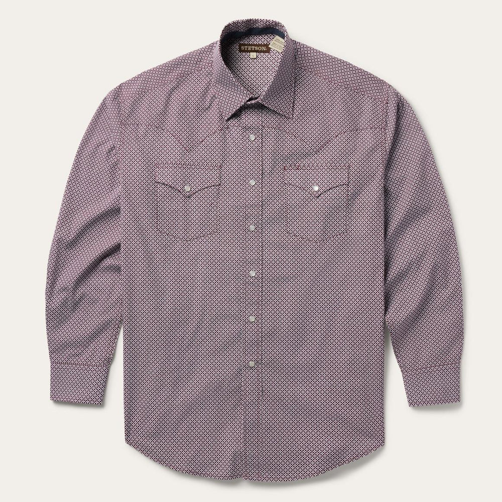 Blue Four Point Geo Print Western Shirt Blue | Men Stetson Western Shirts