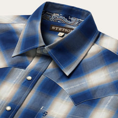 Blue Ombre Plaid Western Shirt Blue | Men Stetson Classic Cut