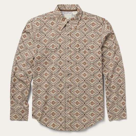 Brown Aztec Poplin Western Shirt Brown | Men Stetson Modern Cut