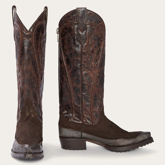 Dakota Brown Suede & Teju Cowboy Boot Brown | Women Stetson Western