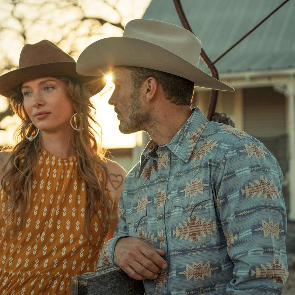 Desert Horizon Shirt Blue | Men Stetson Modern Cut