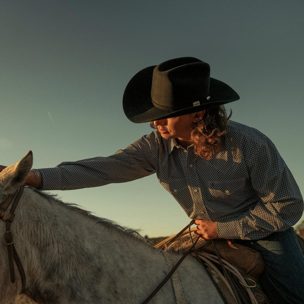 Diamond Geo Western Shirt Blue | Men Stetson Classic Cut