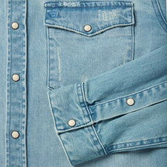Distressed Denim Western Shirt Blue | Men Stetson Modern Cut