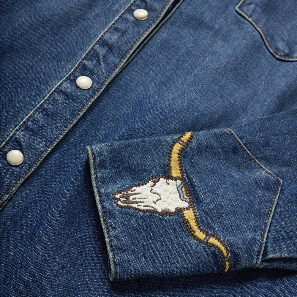 Embroidered Dark Denim Western Shirt Blue | Women Stetson Denim Shirts