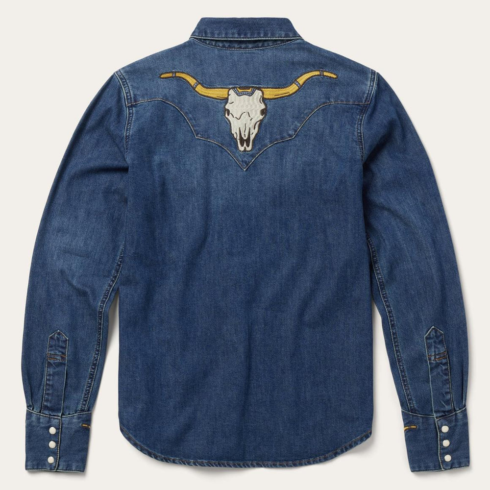 Embroidered Dark Denim Western Shirt Blue | Women Stetson Western Shirts