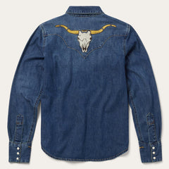 Embroidered Dark Denim Western Shirt Blue | Women Stetson Western Shirts
