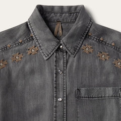 Embroidered Snap Front Shirt Dress Black | Women Stetson Mini