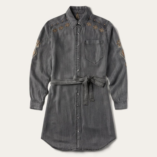 Embroidered Snap Front Shirt Dress Black | Women Stetson Mini
