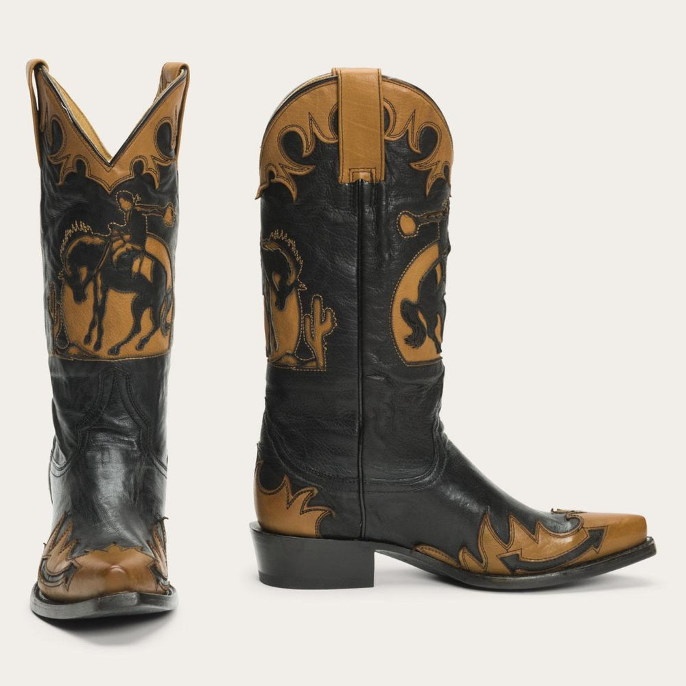 Faye Cowgirl & Horse Underlay Leather Boot Black | Women Stetson Western
