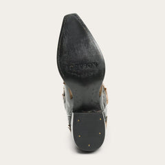 Faye Cowgirl & Horse Underlay Leather Boot Black | Women Stetson Western