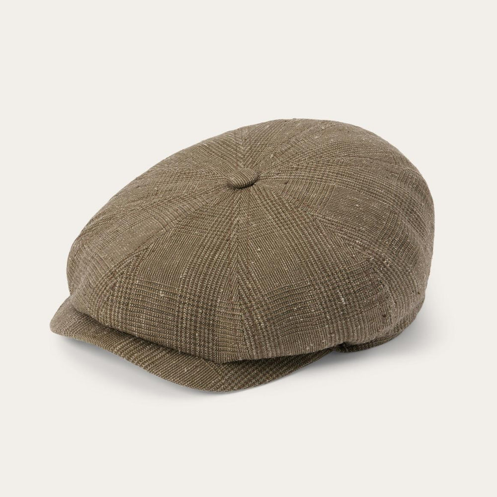 Glen Check Linen/Silk Hatteras Cap Olive Check | Men/Women Stetson Caps & Truckers