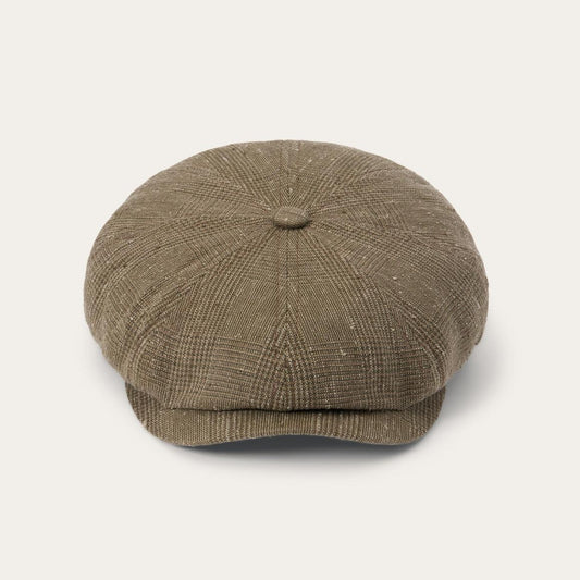 Glen Check Linen/Silk Hatteras Cap Olive Check | Men/Women Stetson Caps & Truckers