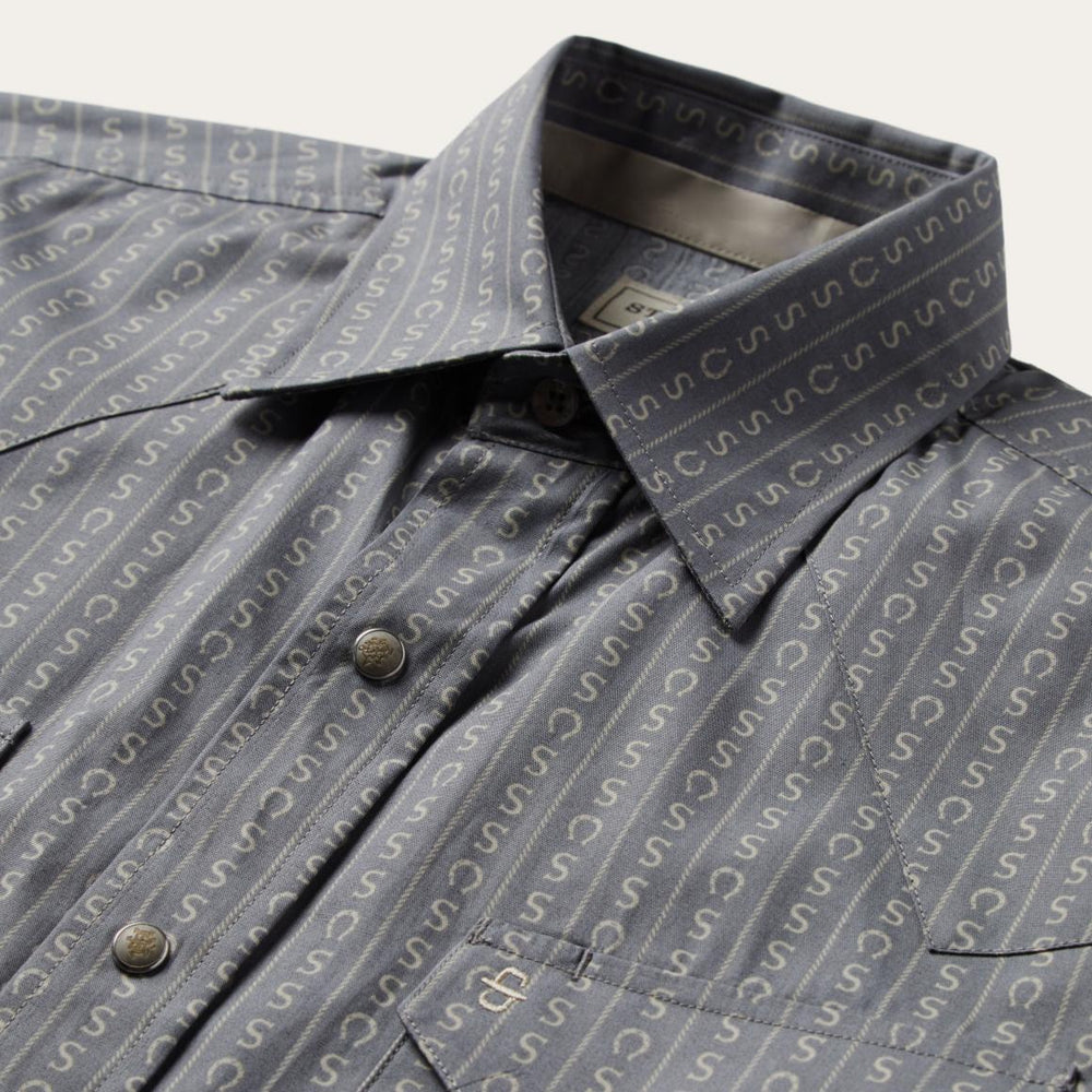 Horseshoe Stripe Print Shirt Grey | Men Stetson Western Shirts