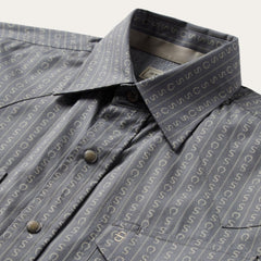 Horseshoe Stripe Print Shirt Grey | Men Stetson Western Shirts