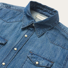 Medium Blue Denim Shirt Blue | Men Stetson Denim Shirts