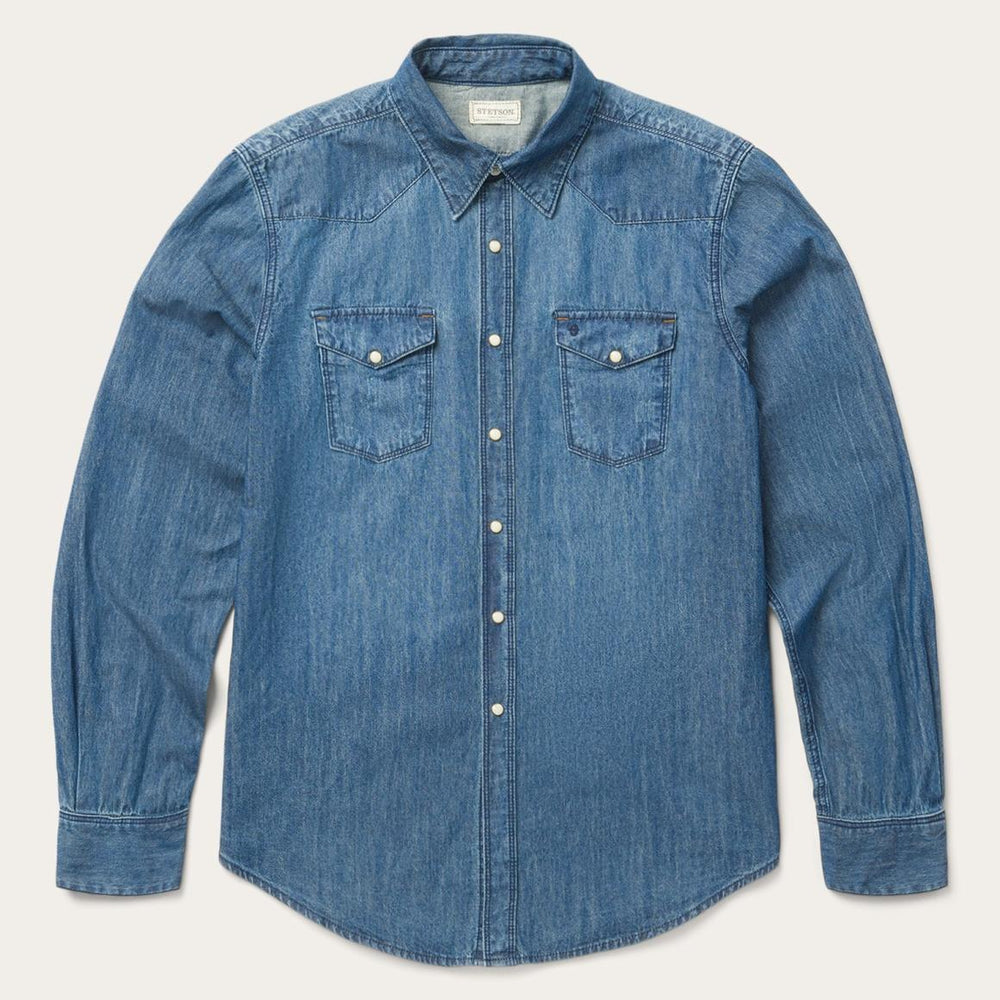 Medium Blue Denim Shirt Blue | Men Stetson Modern Cut