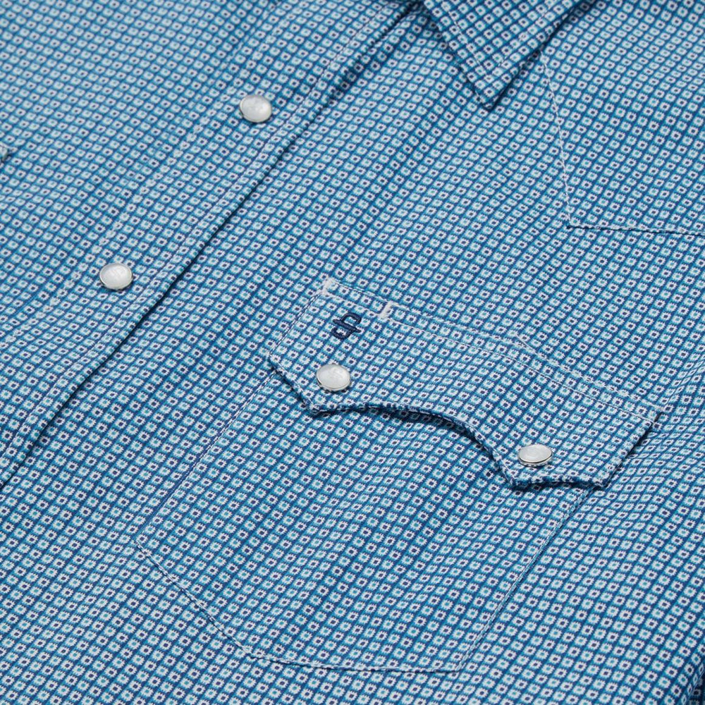 Micro Print Western Shirt Blue | Men Stetson Western Shirts