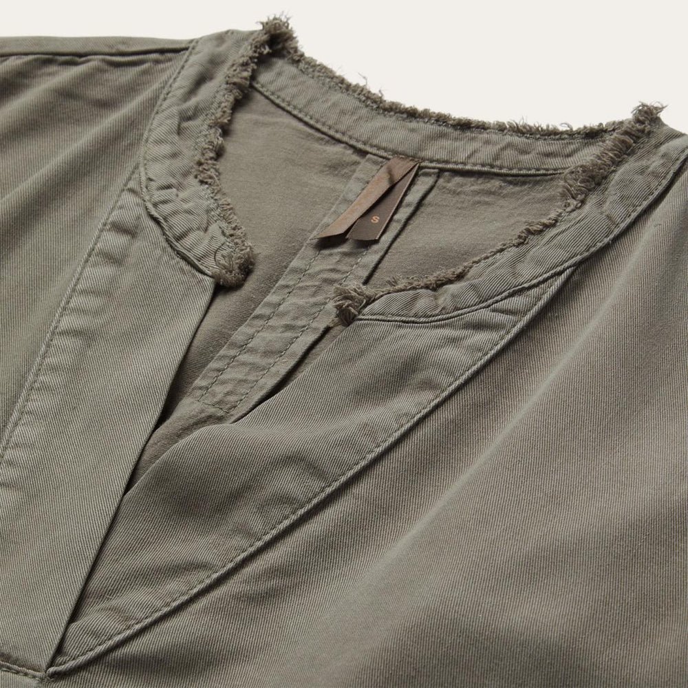 Olive Twill Peasant Blouse Green | Women Stetson Blouses
