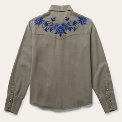 Olive Twill Western Shirt Green | Women Stetson Western Shirts