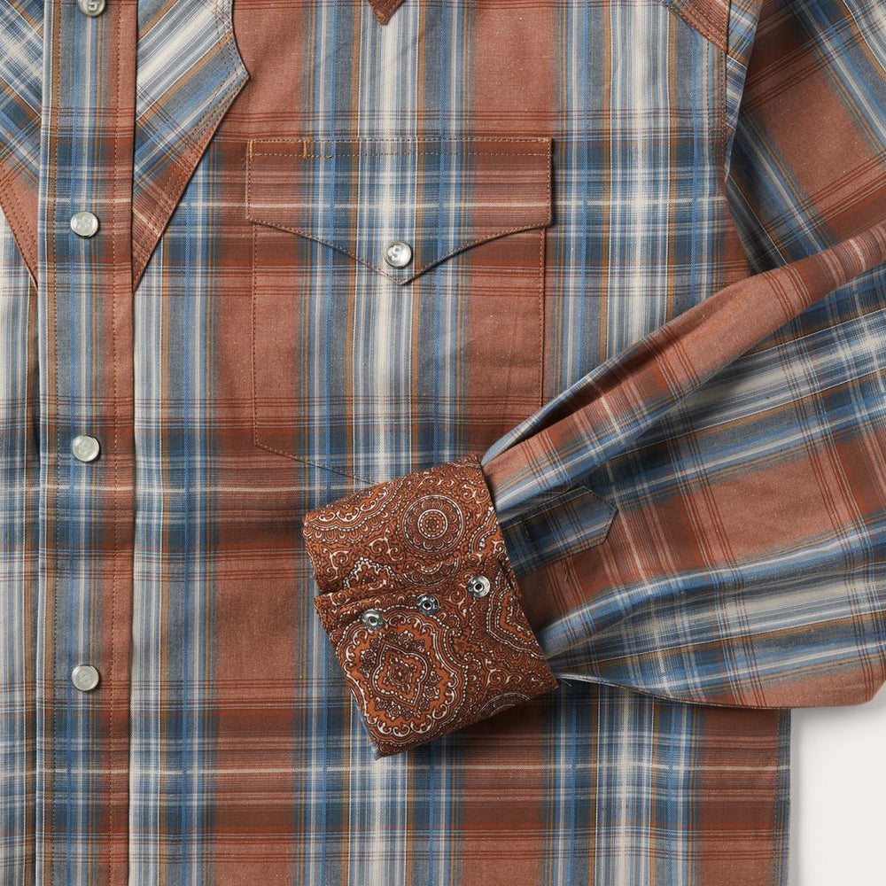 Rustic Plaid Western Shirt Brown | Men Stetson Western Shirts
