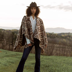 Tan Aztec Poncho Brown | Women Stetson Sweaters