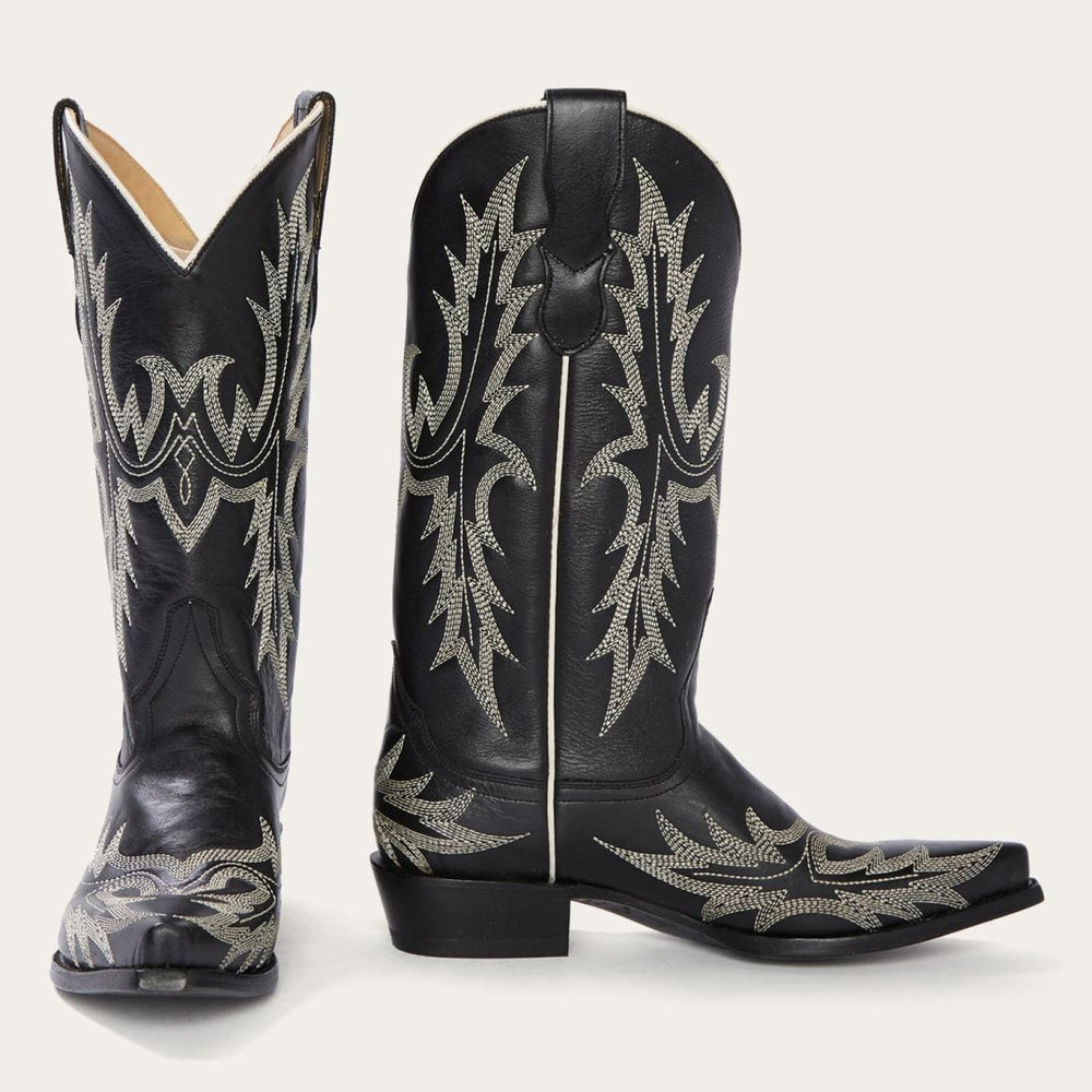 Tina Black & White Flame Embroidered Cowboy Boot Black | Women Stetson Western