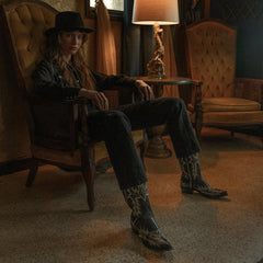 Tina Black & White Flame Embroidered Cowboy Boot Black | Women Stetson Western