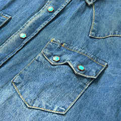 Turquoise Snap Western Denim Shirt Blue | Men Stetson Denim Shirts