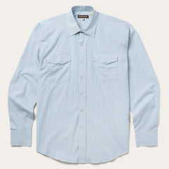 Two Stripe Check Western Shirt Blue | Men Stetson Classic Cut