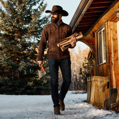 Vertical Aztec Cardigan Brown | Men Stetson Jackets