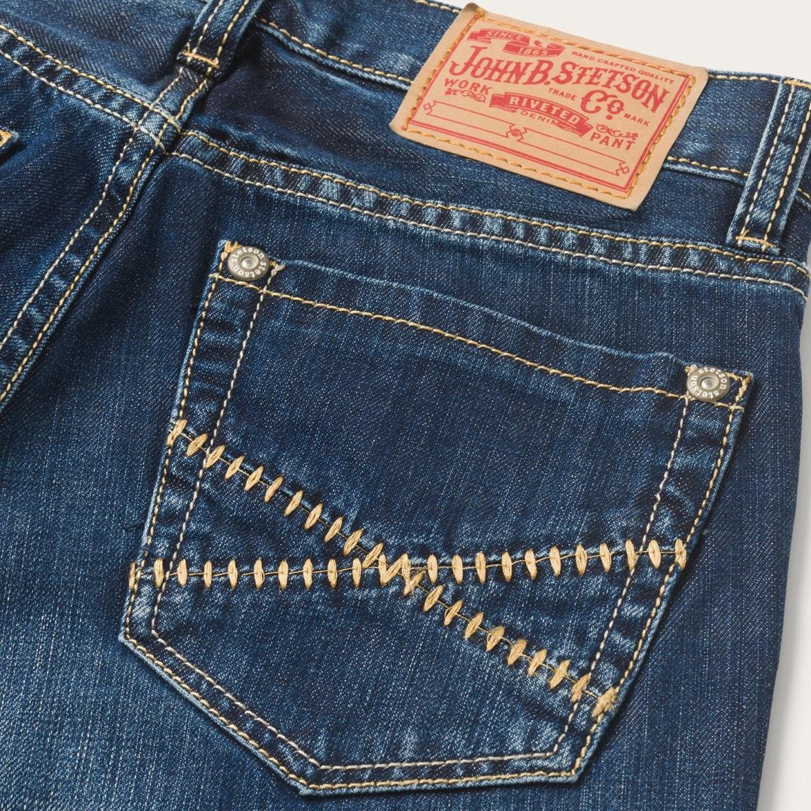 1014 Fit Semi-Destructed Wash Jeans Blue | Men Stetson Boot Cut