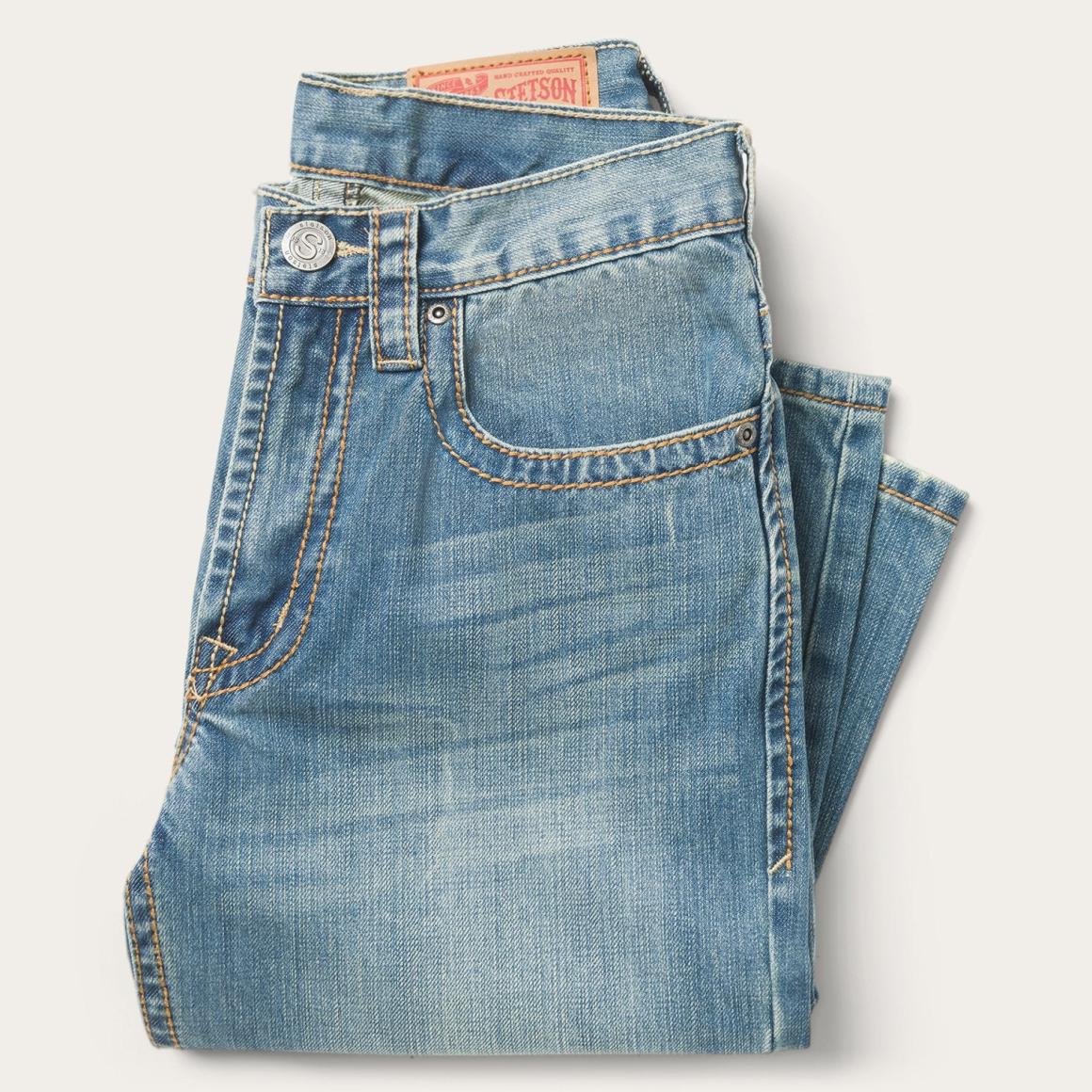 1520 Fit Light Wash Jeans With Tacking Blue | Men Stetson Modern Cut