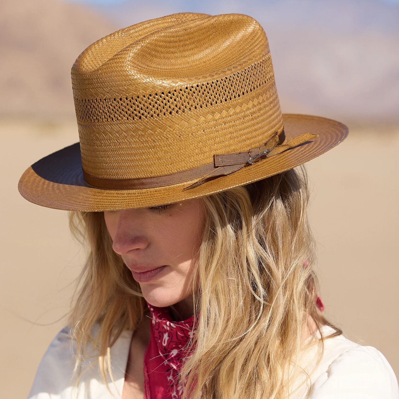 Open Road Vented Straw Cowboy Hat Cognac