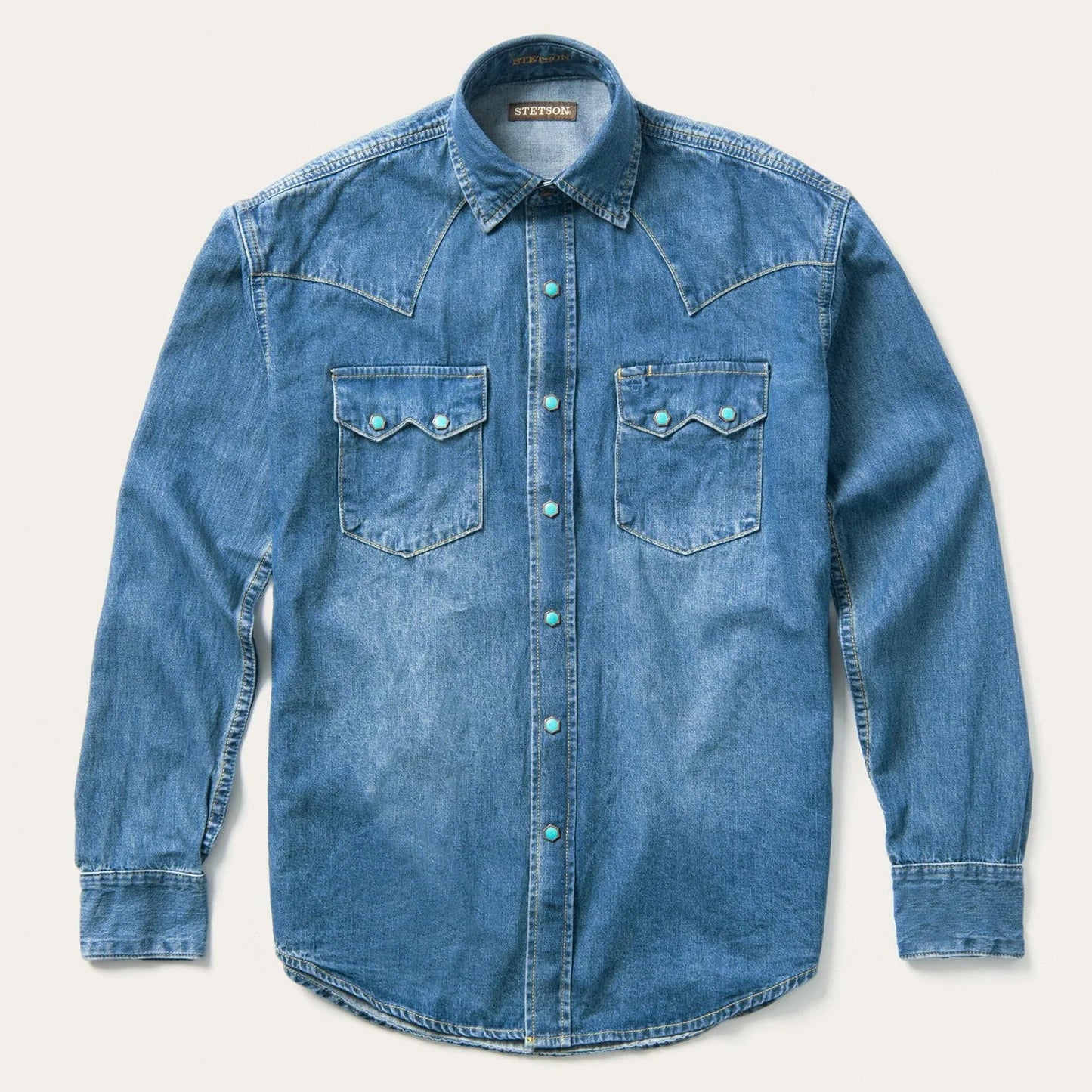 Turquoise Snap Western Denim Shirt Blue